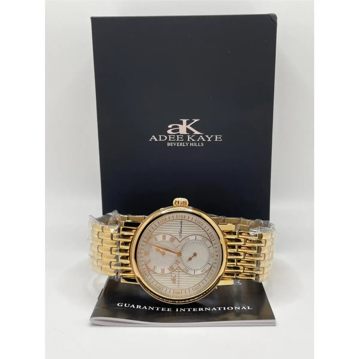 Adee Kaye Mondo AK5665-MGSV Mens Silver Dial Gold Band Analog Wristwatch