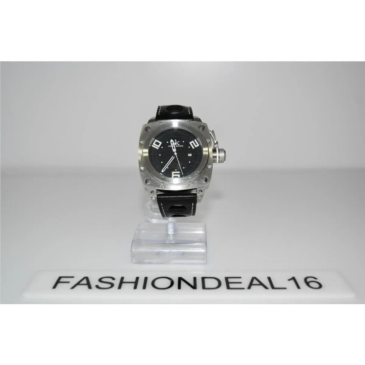 aK  SS Black Leather Oversized Square AK7271-M Watch by Adee Kaye