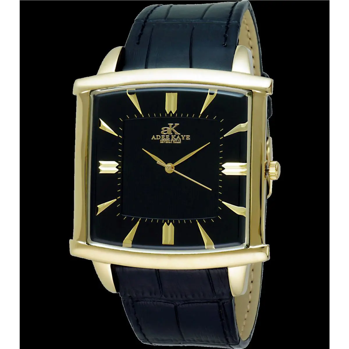 AK2220-MG Men`s Gold Tone Case/hands/markers Black Leather Band Watch by Adee Kaye