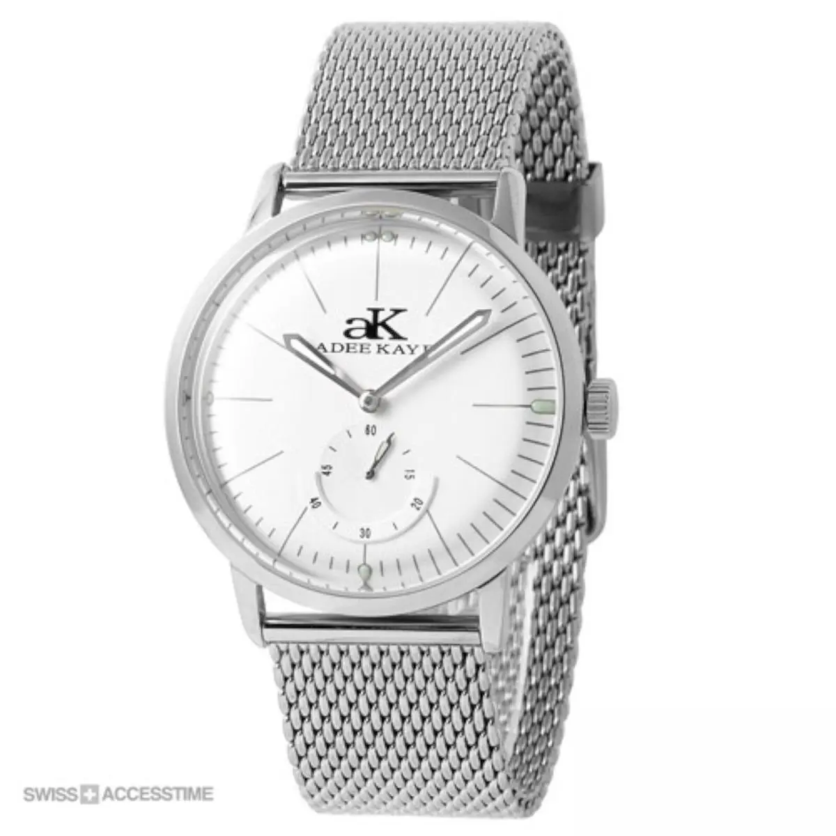 Adee Kaye AK9044-MSV Men Adore Round Silver White Dial Mesh Auto Watch