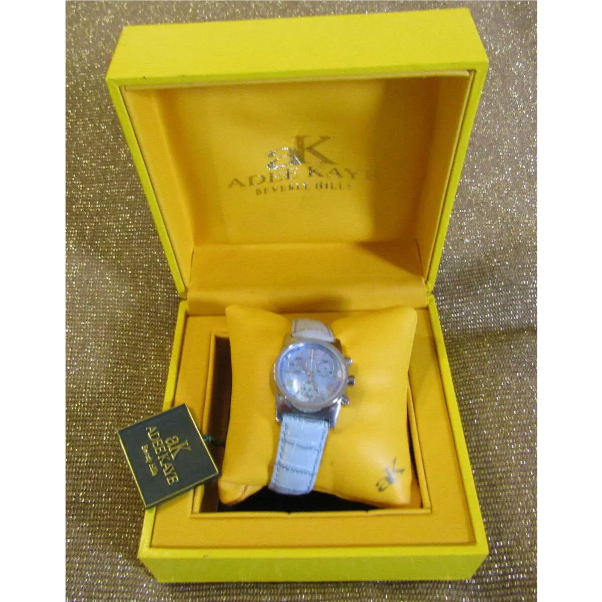 Nice Nos  Beverly Hills Mother of Pearl AK194-1L Blue Leather Band Date by Adee Kaye