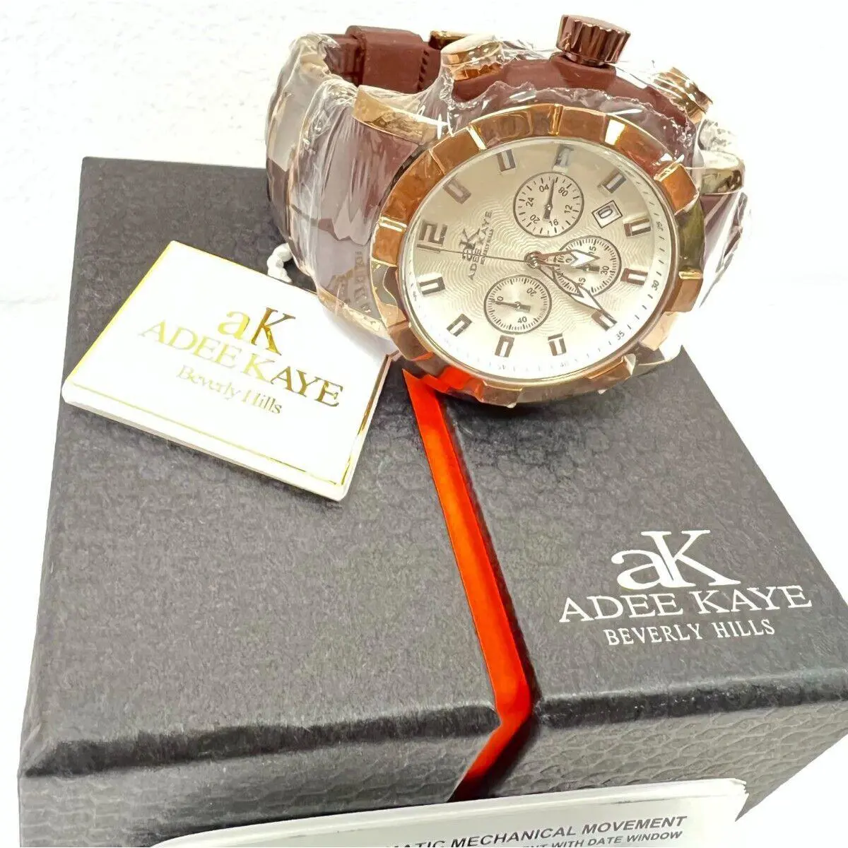 Adee Kaye Men`s Quartz Chronograph AK2224-M Brown Case White Dial