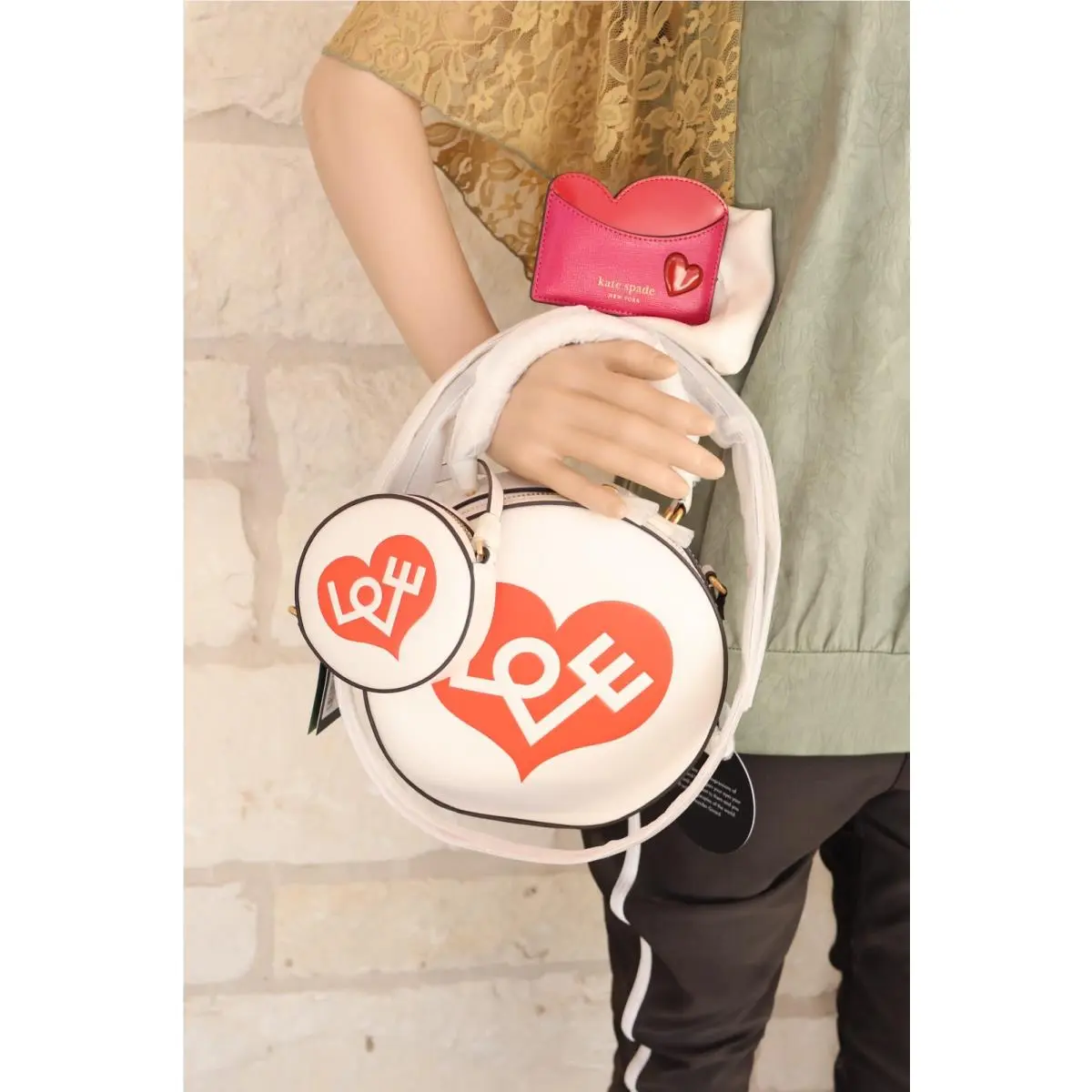 Alexander Girard X Heart Embossed Options: X-body Coin Purse Cardcase 3-pc Bag + Coin case chalk multi + Cardcase red by Kate Spade