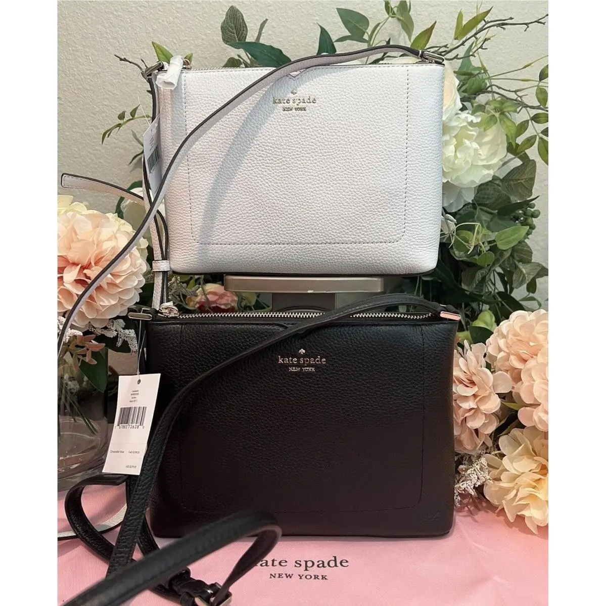 Kate Spade New York Pebble Leather Harlow Crossbody Bag Black or White Dove