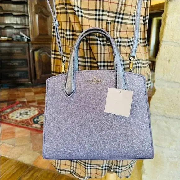 Kate Spade Tinsel Glitter Fabric Satchel Crossbody Handbag Lilac