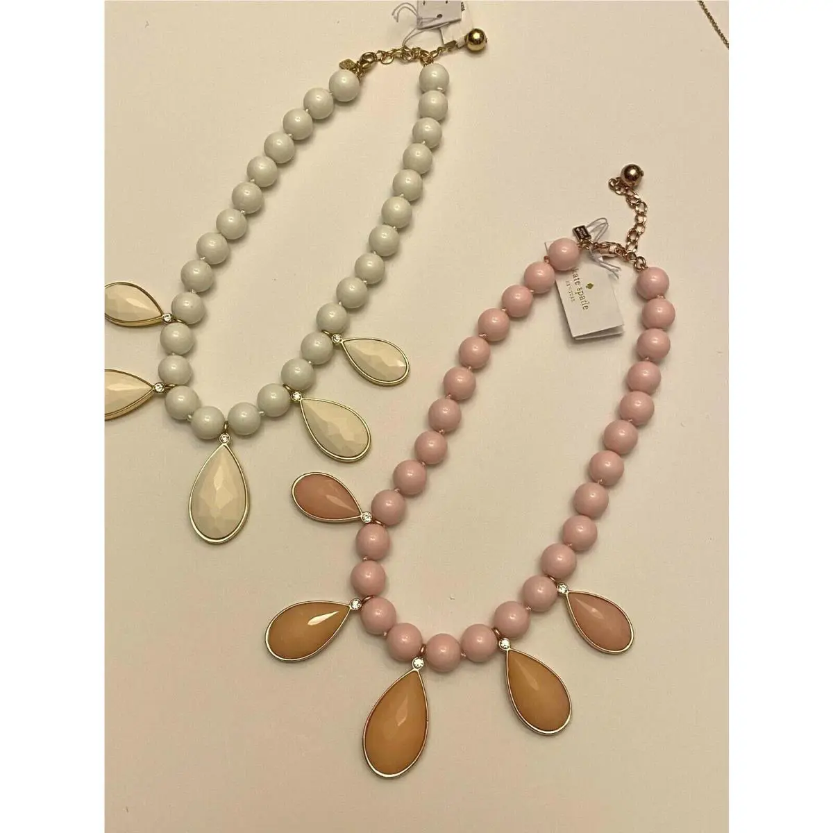 Kate Spade Gold Plated True Colors White / Pink Multi Beaded Stone Drop Necklace