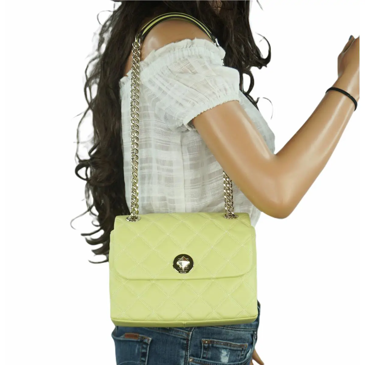 New York Natalia Small Flap Smooth Quilted Crossbody Bag Yellow(Frosty Lime) by Kate Spade