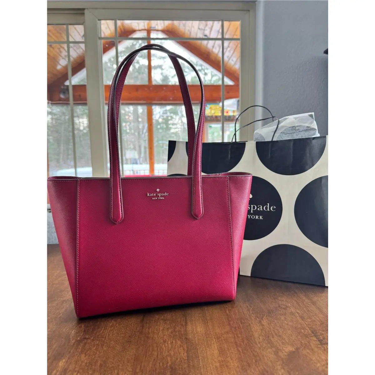 New Kate Spade Staci Medium Tote Saffiano Leather Red Jam KG473