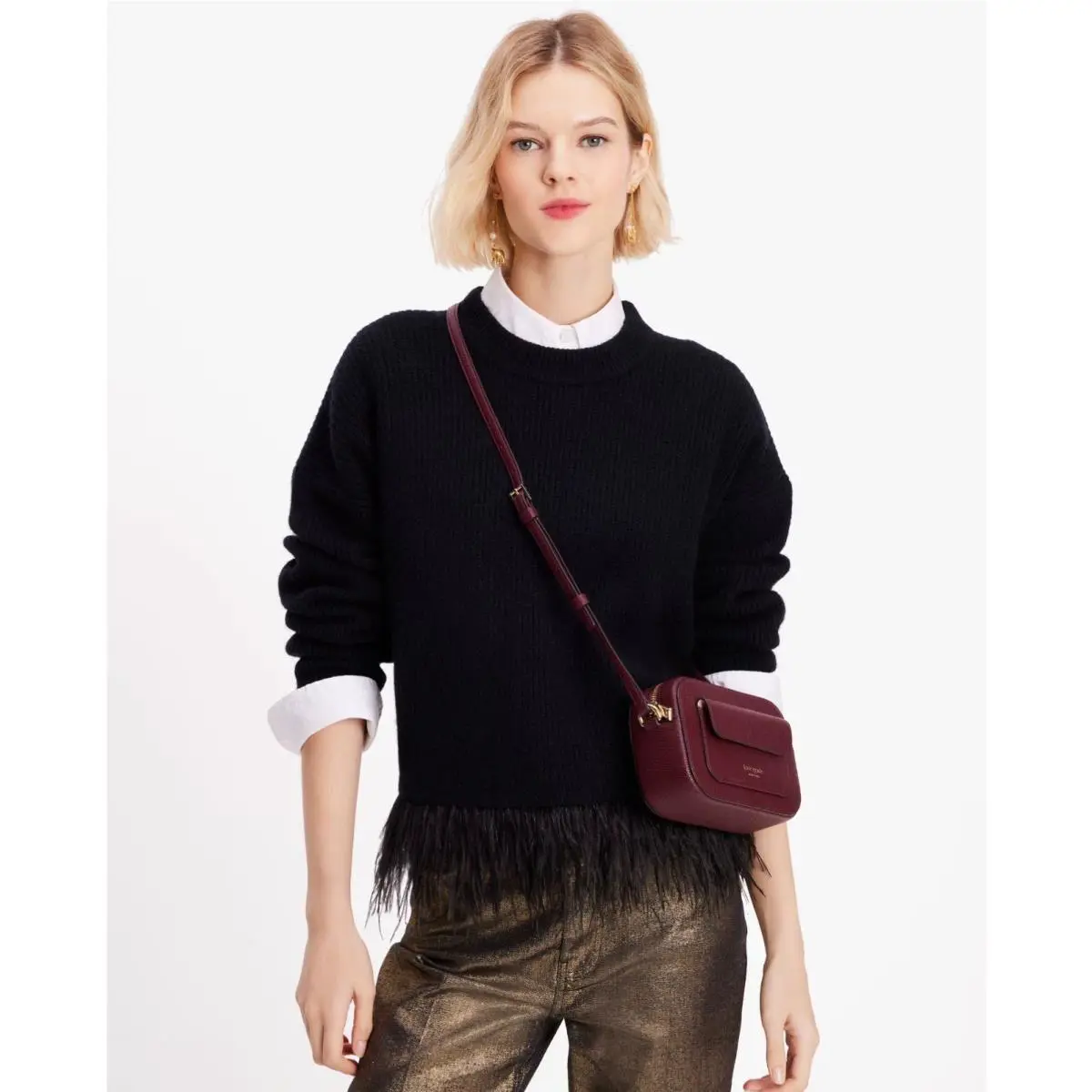 Kate Spade Ava Flap Crossbody Bag Leather Purse Cordovan Burgundy Rt