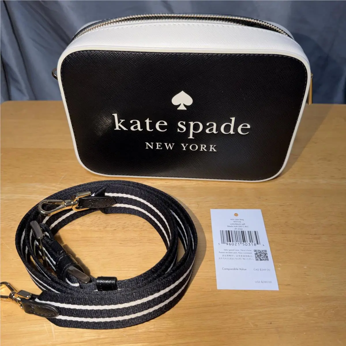 Kate Spade Saffiano Mini Camera Bag Crossbody Black/white w/ Tags