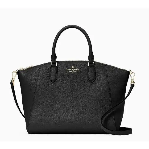 Kate Spade Parker Medium Pebbled Leather Satchel Black - Handle/Strap: Black, Exterior: Black, Lining: Black