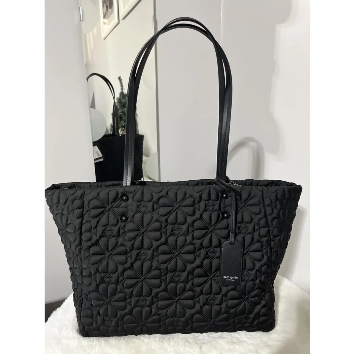 New Kate Spade Tilly Quilted Fabric Medium Tote Bag Black