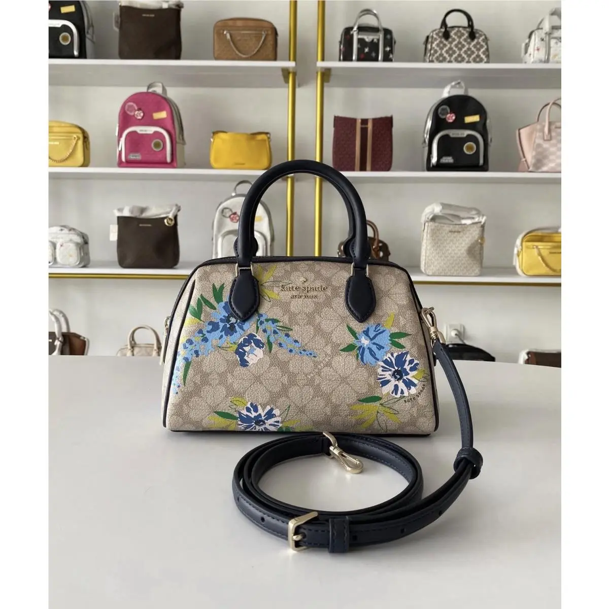 Madison Small Duffle Satchel Crossbody Beige Flower Leather by Kate Spade
