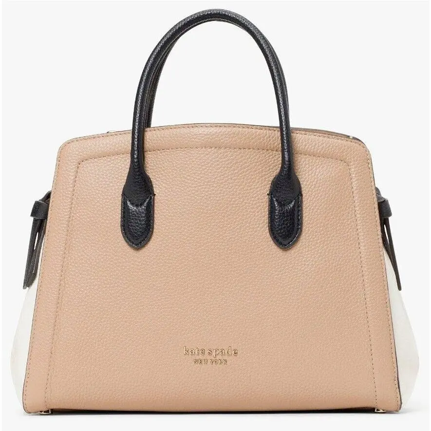 Kate Spade Knott Medium Satchel Beige Colorblock Pebbled Leather K4382