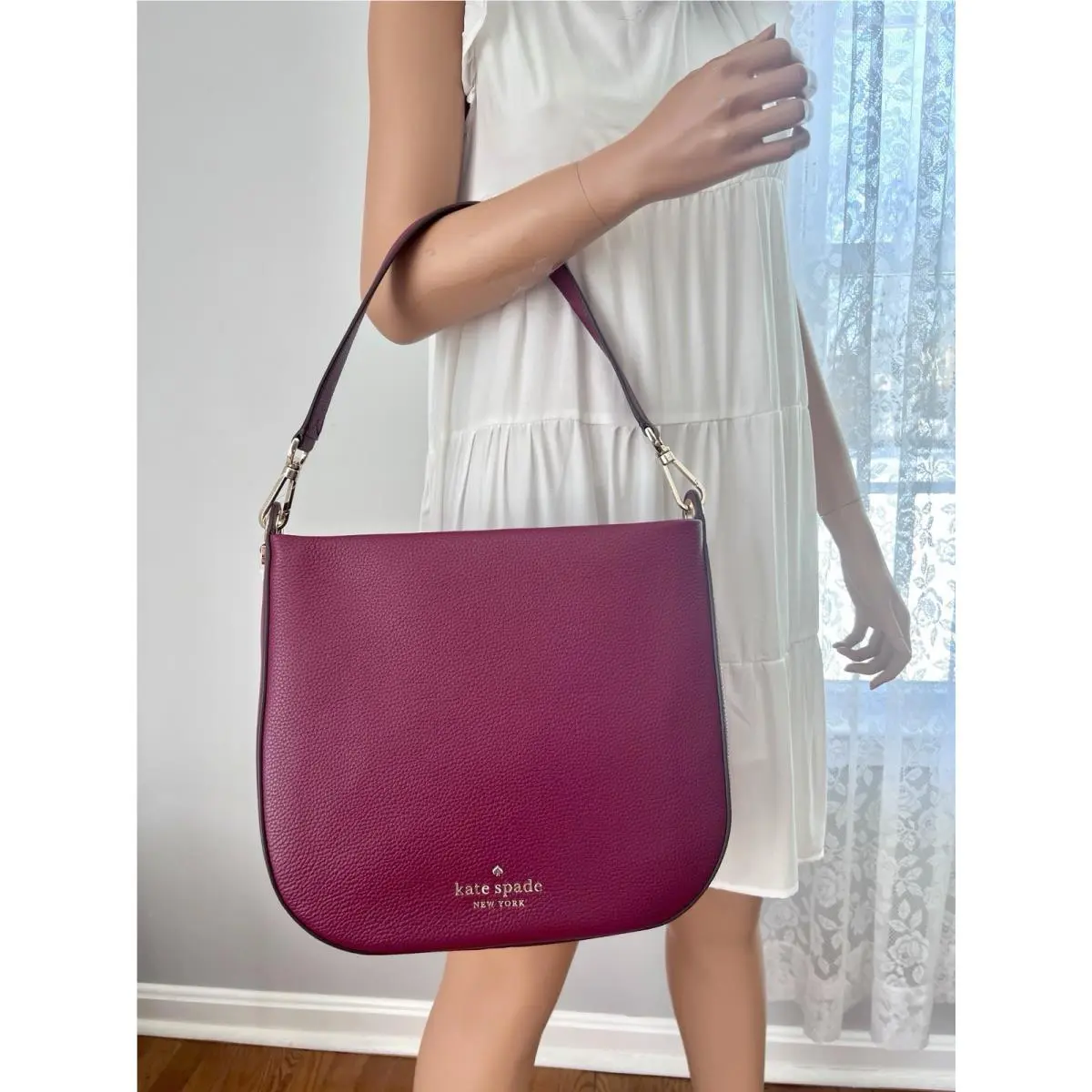 Lexy Pebbled Leather Shoulder Bag Hobo Blackberry Preserves by Kate Spade