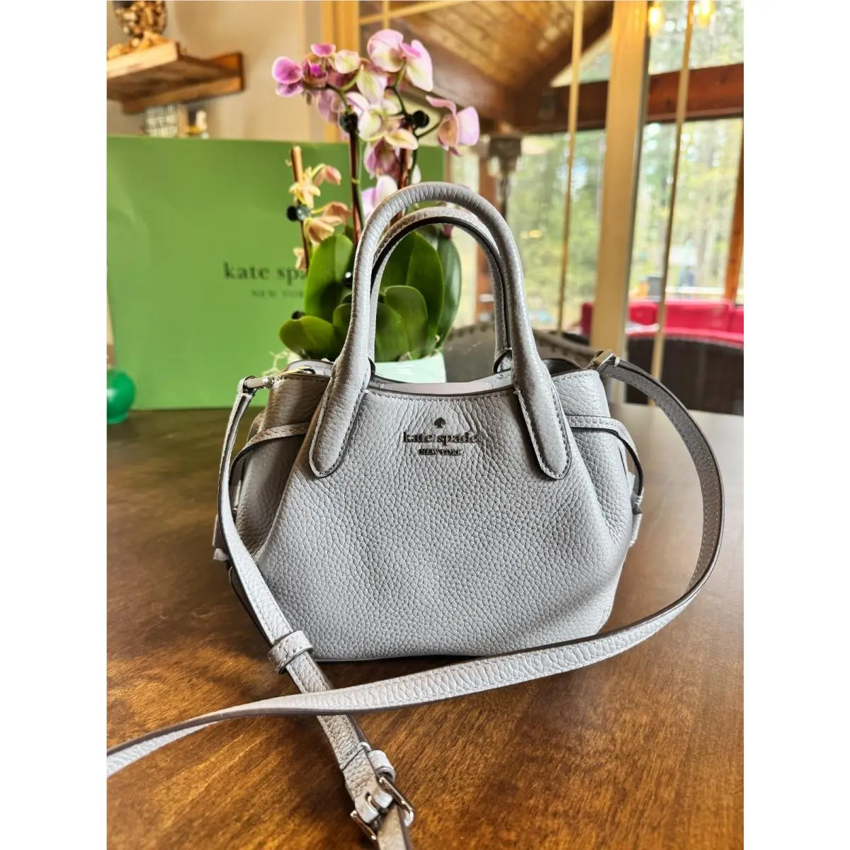 Kate Spade Dumpling Mini Leather Satchel Crossbody in Mountain Grey KI859