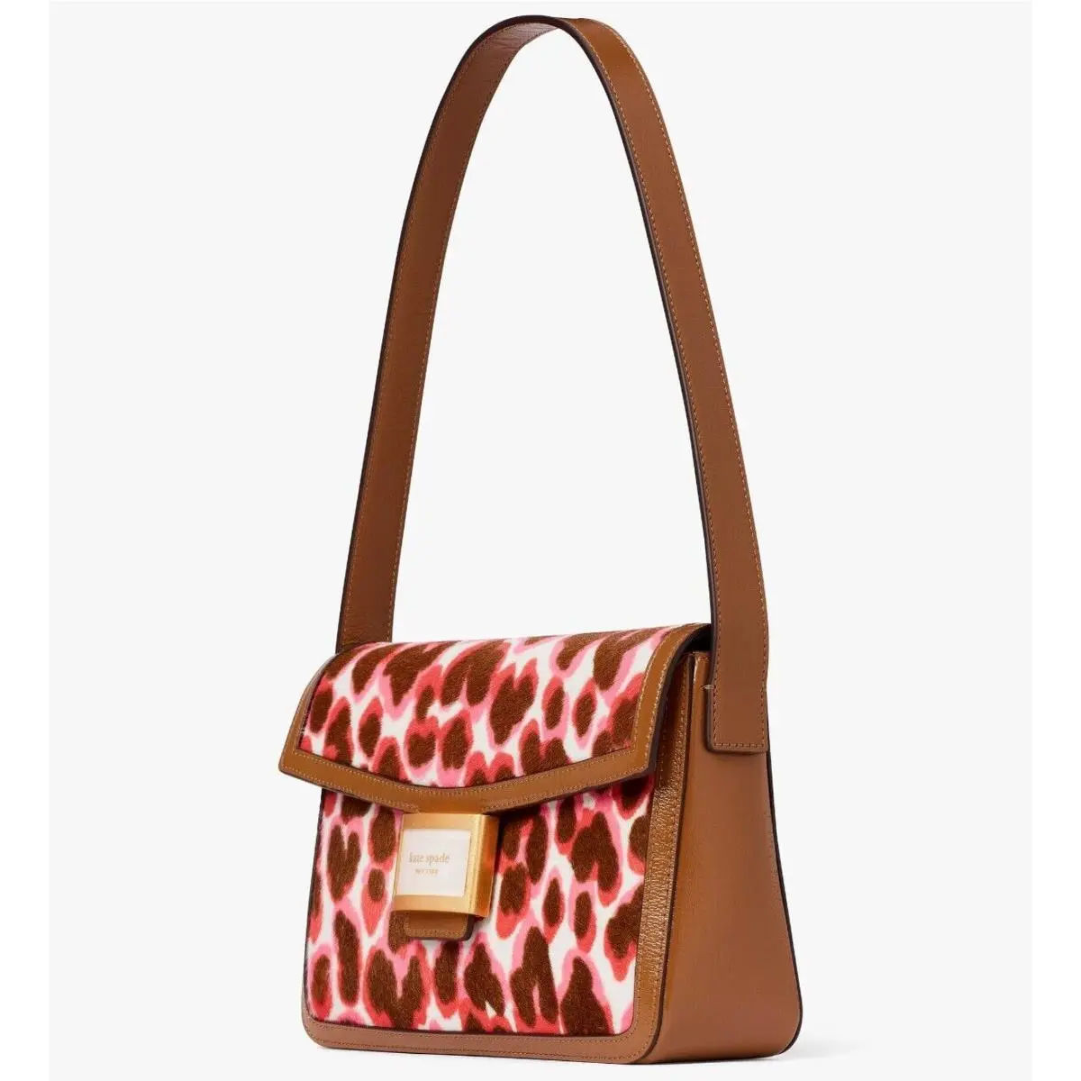 Kate Spade Katy Shoulder Pink Leopard Calf Hair Brown Leather K8969 Leopardo