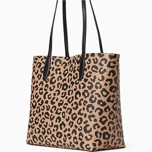 Kate Spade Arch Leopard Leather Tote Pouch Animal Cheetah K8466 Leopardo Y