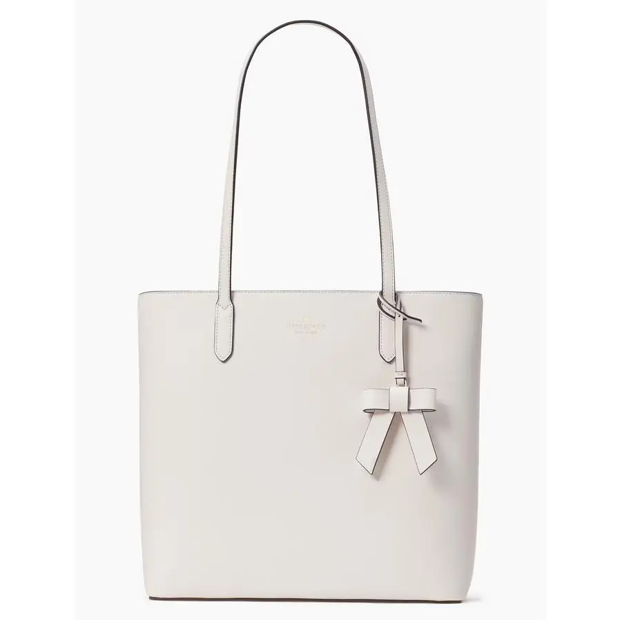 Brynn Saffiano Large Tote Bag Bow Dangle Parchment K5797 by Kate Spade