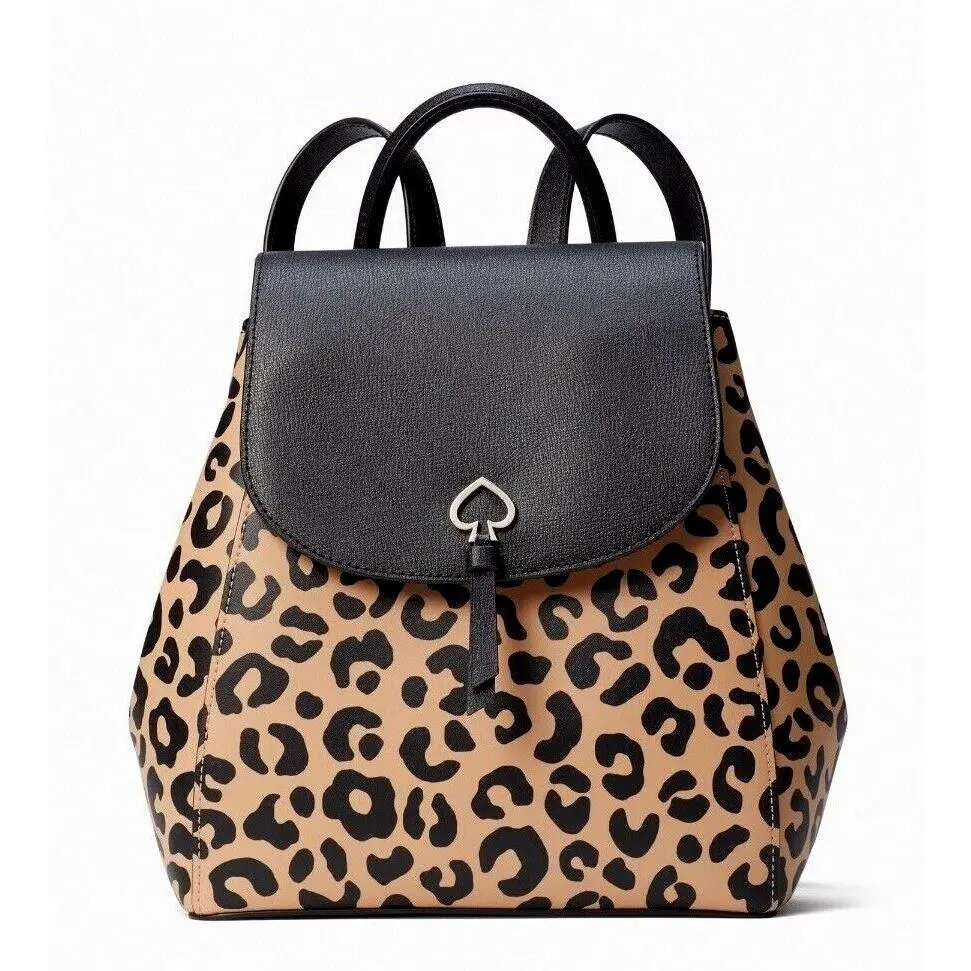 New  Adel Leopard Print Medium Flap Backpack Neutral Multi / Dust Bag by Kate Spade