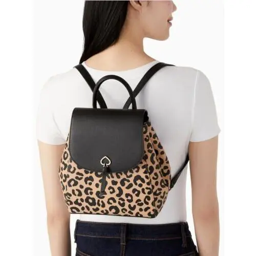 Kate Spade Adel Leopard Leather Flap Backpack K8464 Cheetah Leopardo