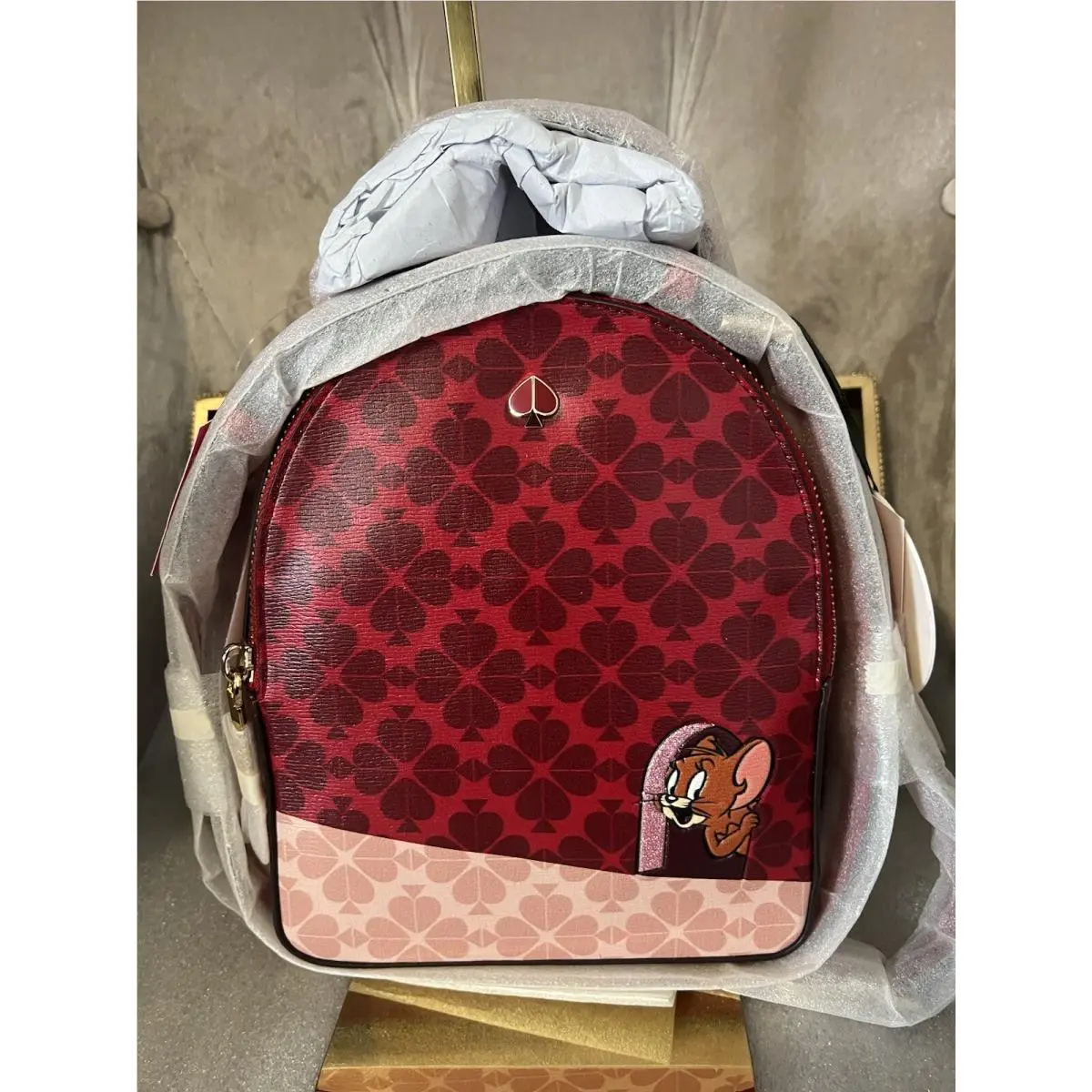 Kate Spade X Tom Jerry Mini Convertible Backpack Bag Mouse Purse Red Leather