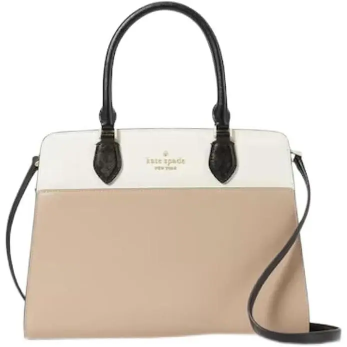 Kate Spade New York Madison Medium Satchel Saffiano Leather Handbag - Handle/Strap: Black, Exterior: Hazelnut