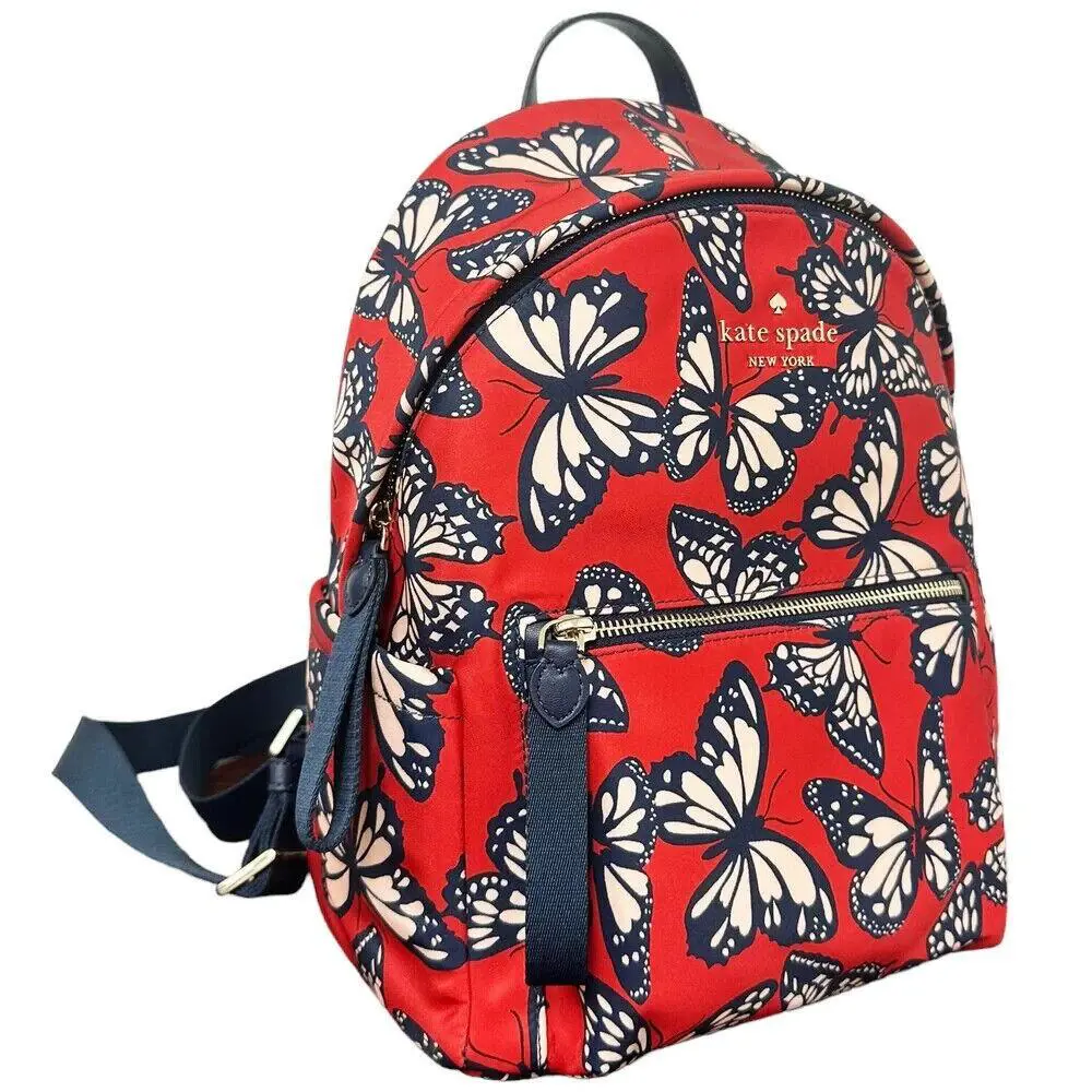 Chelsea Nylon Medium Backpack Red Navy Butterflies KB591 by Kate Spade
