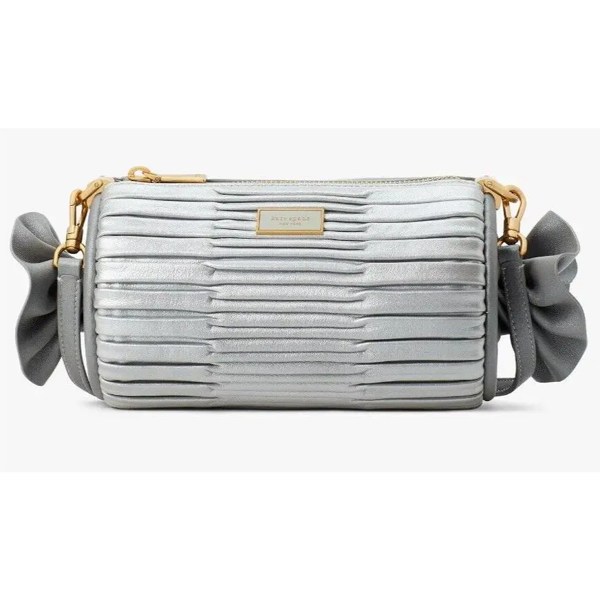 Kate Spade Sweet Treats Pleated Silver Leather Crossbody Barrel Bag K9980