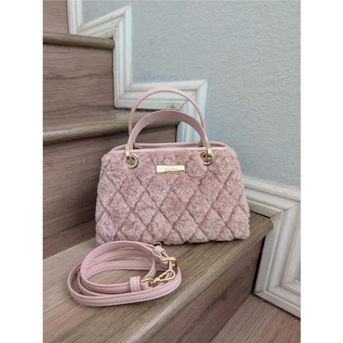 Kate Spade KI852 Carey Fur Small Sullivan Satchel In Rose Smoke