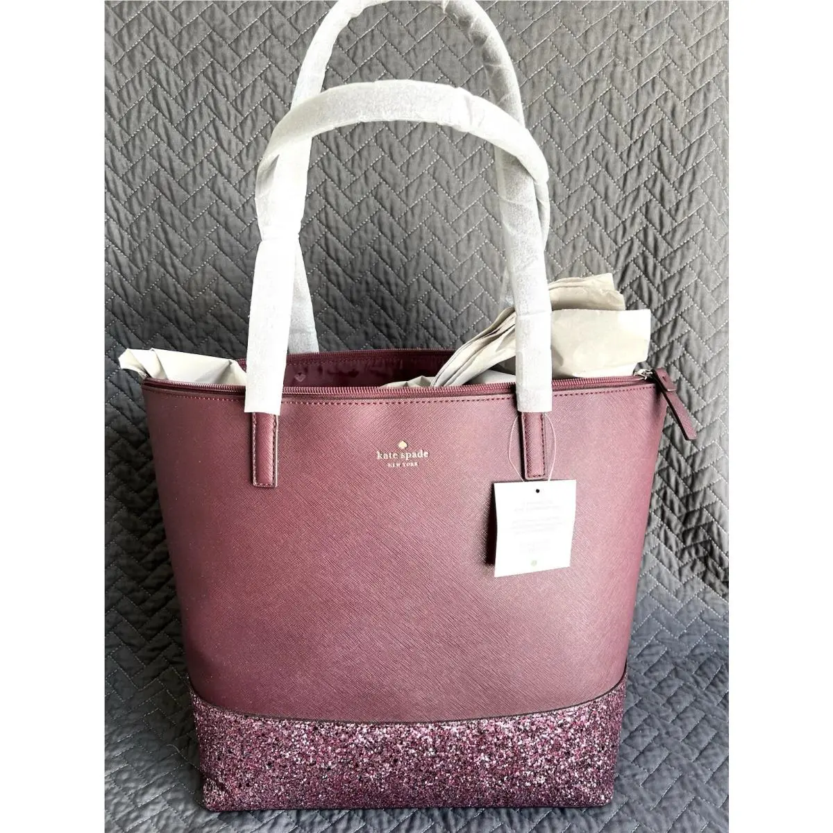 New Kate Spade Penny Glitter Tote Shoulder Bag Dusty Peony