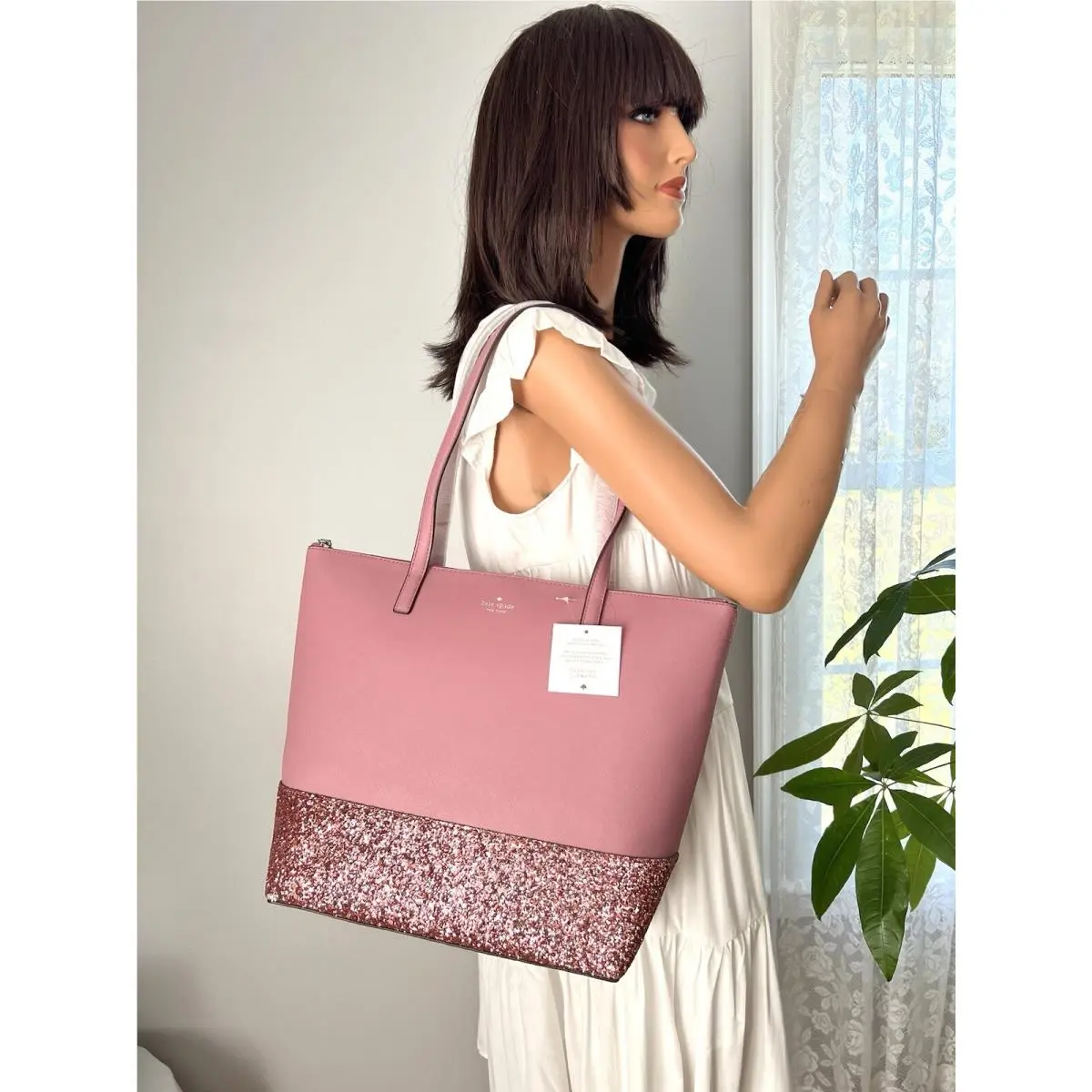 New  Penny Glitter Tote Shoulder Bag Dusty Peony by Kate Spade