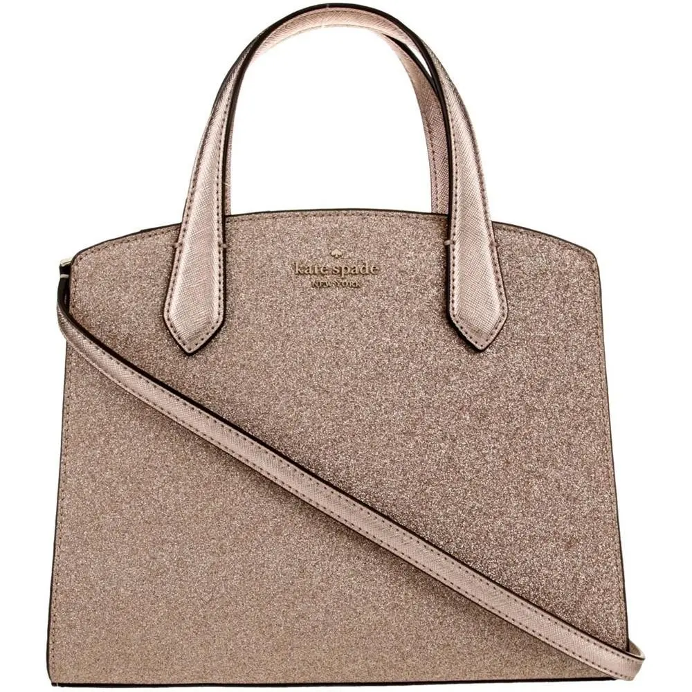 Kate Spade New York Tinsel Glitter Fabric Satchel Crossbody Purse Rose Gold