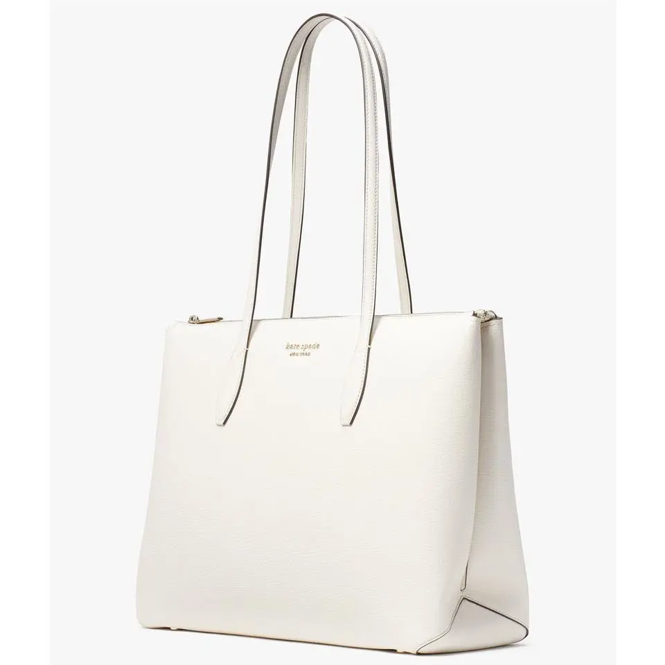 Kate Spade All Day Large Zip Top Tote White Leather Laptop Bag PXR00387