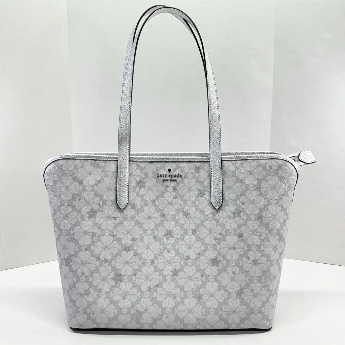 Platinum Spade Flower Tote Bag Silver Glitter Star Zipper KI912 by Kate Spade