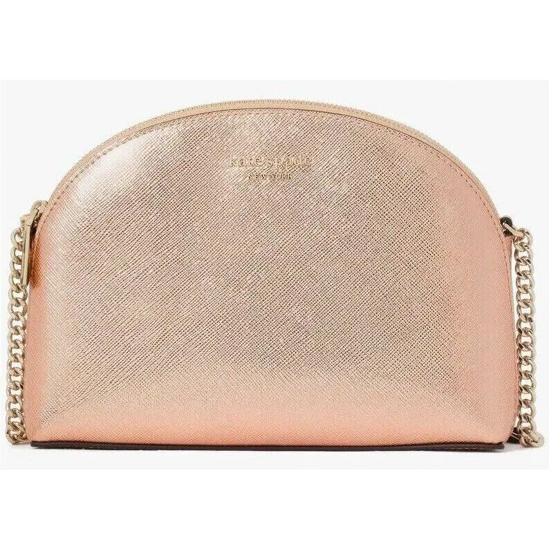 R Kate Spade Spencer Metallic Rose Gold Leather Double Zip Dome Crossbody K5386