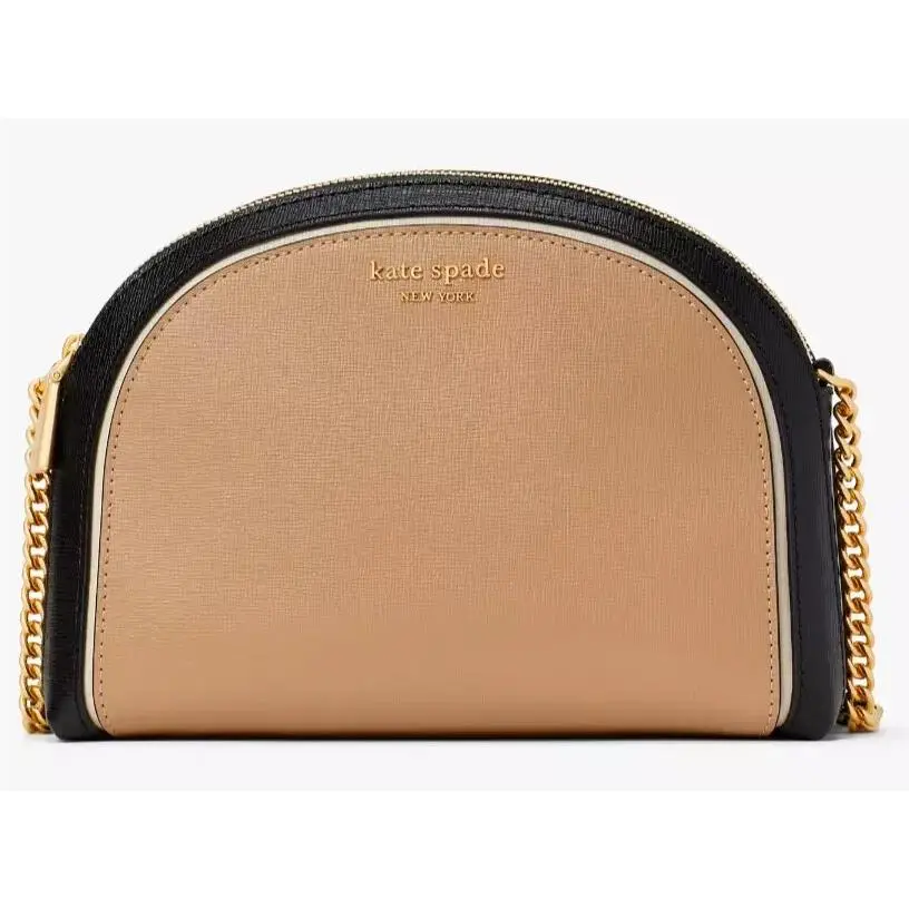 Kate Spade Morgan Beige Leather Double Zip Dome Chain Crossbody Bag K8964