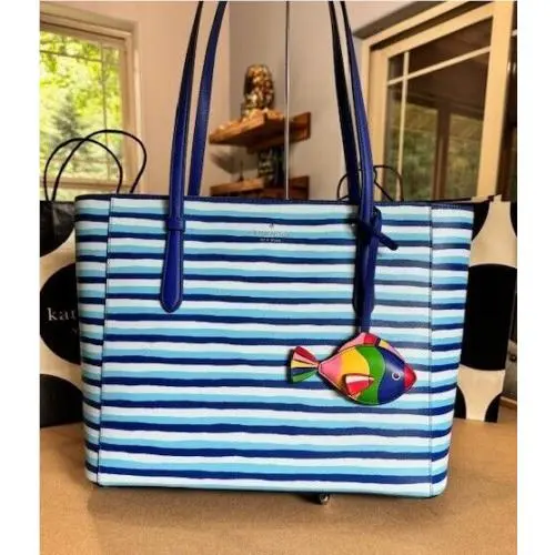 Kate Spade Schuyler Wave Stripe Fish Medium Tote In Blue Multi