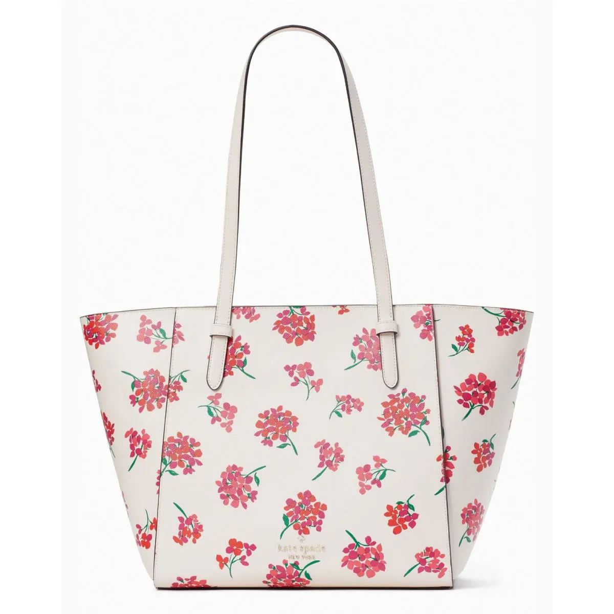 Becca Large Tote Pale Pink Saffiano Red Flowers KA758 FS Y by Kate Spade