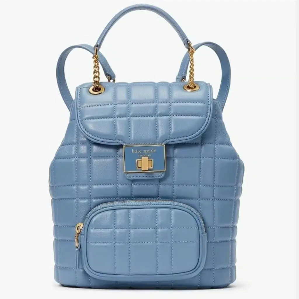 Kate Spade Evelyn Quilted Small Leather Backpack Adjustable Straps Blue