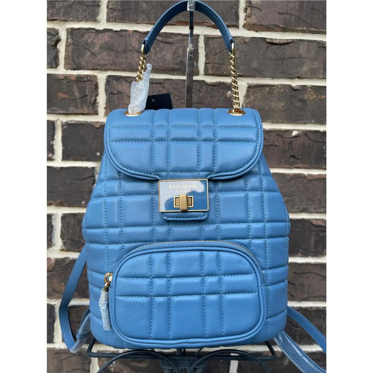 Kate Spade Evelyn Quilted Small Leather Backpack Adjustable Straps Blue