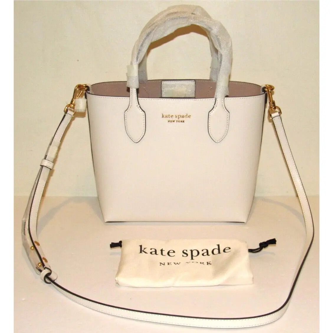 Kate Spade Bleecker Tote Cream Leather Handbag Bag Off White Crossbody KC925 New