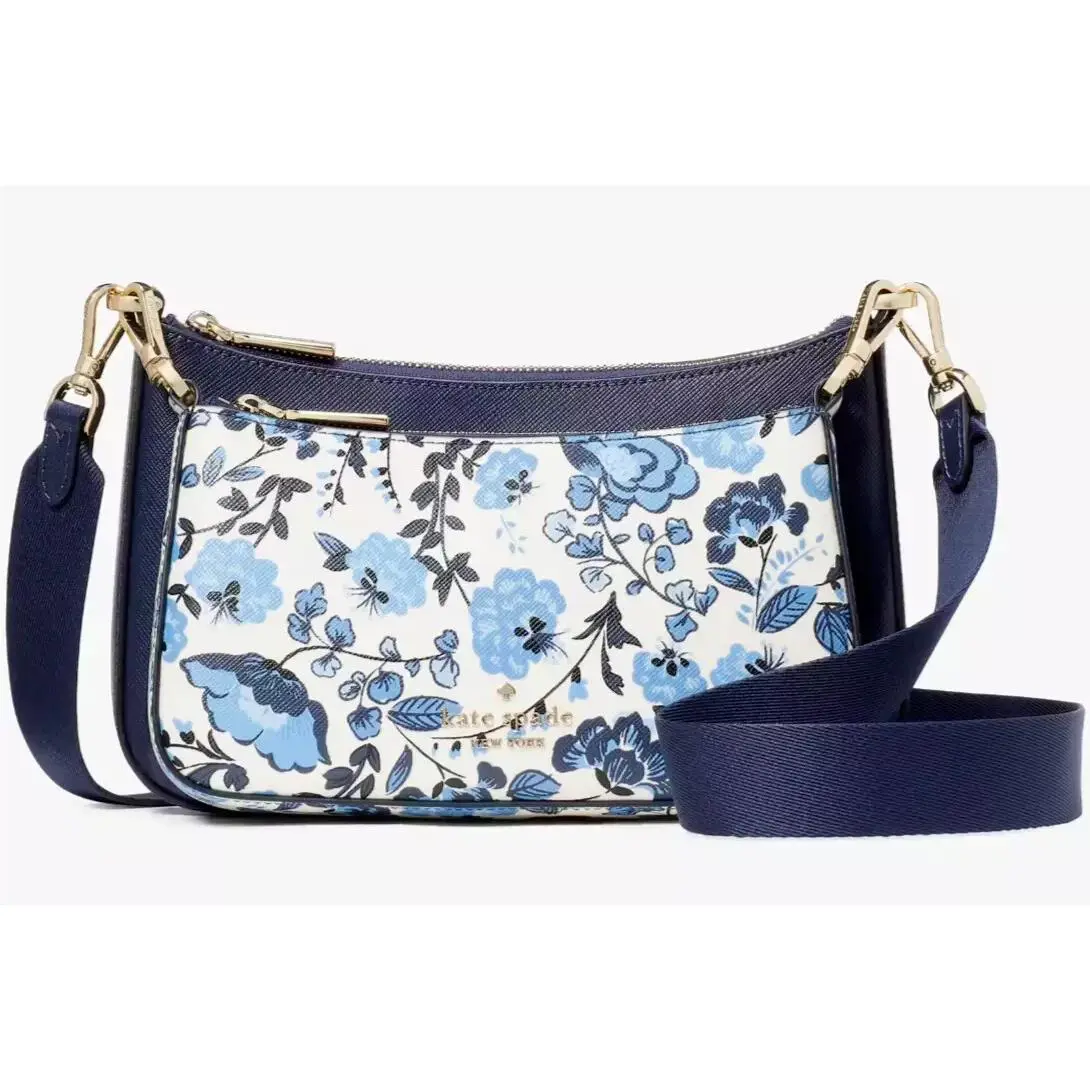 Kate Spade Duet Vase Floral Navy Blue Leather Crossbody KH763 Purse