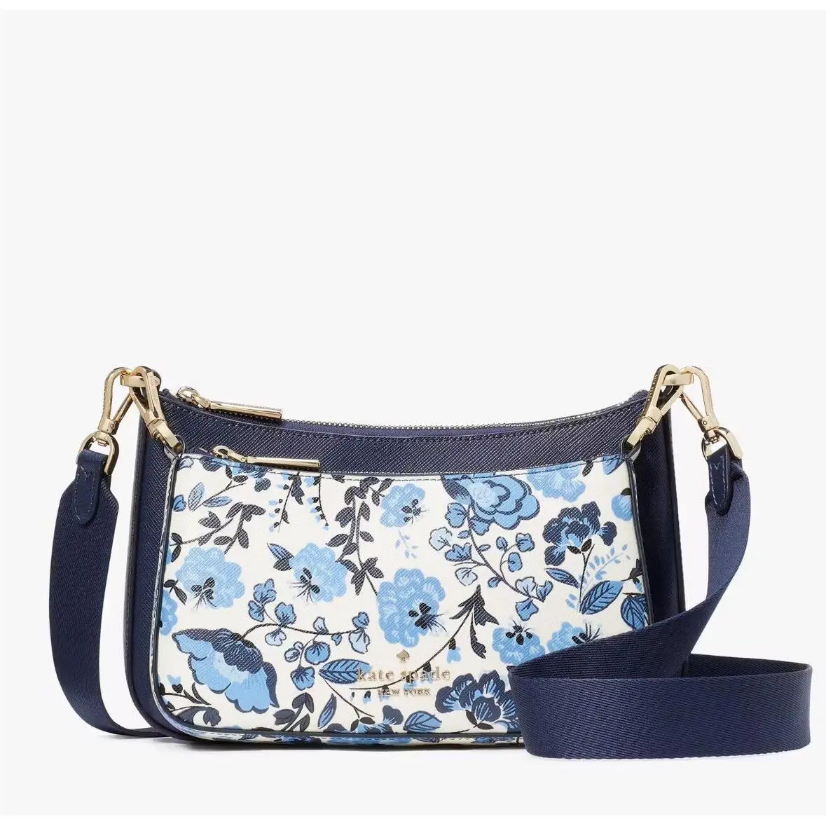 New York Vase Floral Print Duet Crossbody Bag Blue Gorgeous by Kate Spade