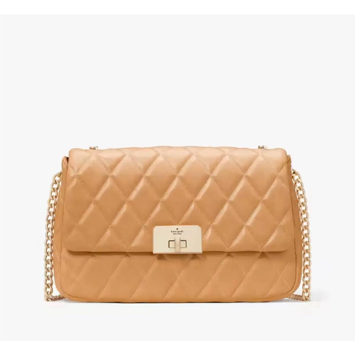 Kate Spade Leather Carey Medium Flap Shoulder Bag Handbag In Tiramisu Mousse