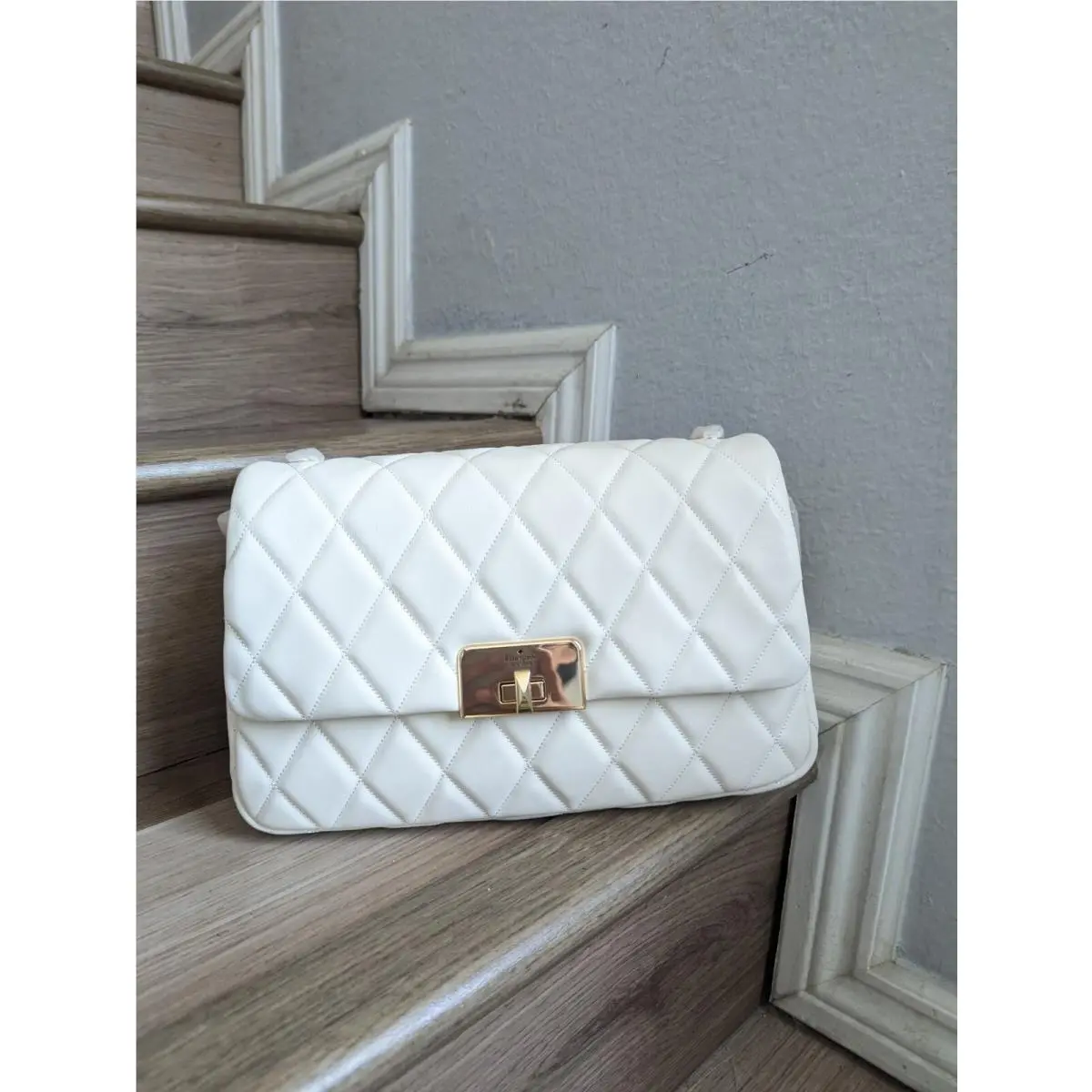 Kate Spade KH228 Carey Medium Flap Twistlock Shoulder Bag Crossbody Meringue