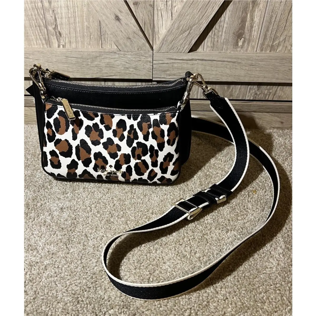 Duet Leopard Leather Crossbody Bag Purse Leopardo KH761 by Kate Spade