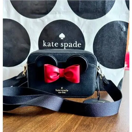 Kate Spade x Disney Minnie Mouse Mini Camera Crossbody Black Purse Red Bow