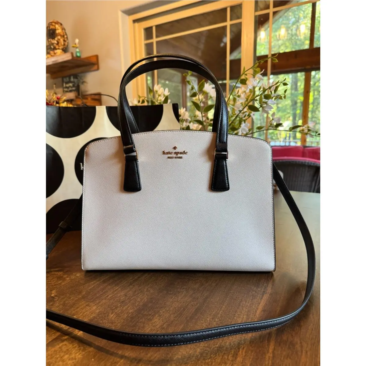 Kate Spade New York Perry Medium Satchel Saffiano Leather Warm Beige - New