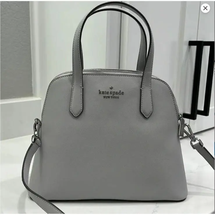 Kate Spade Med Dome Satchel K8701 Saffiano Pvc Platinum Grey Tov Schuyler Bag